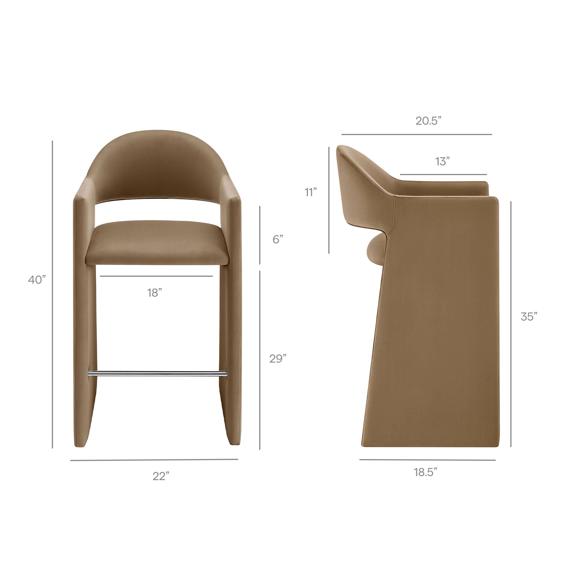 Talia 41 Inch Performance Velvet Bar Stool - Taupe