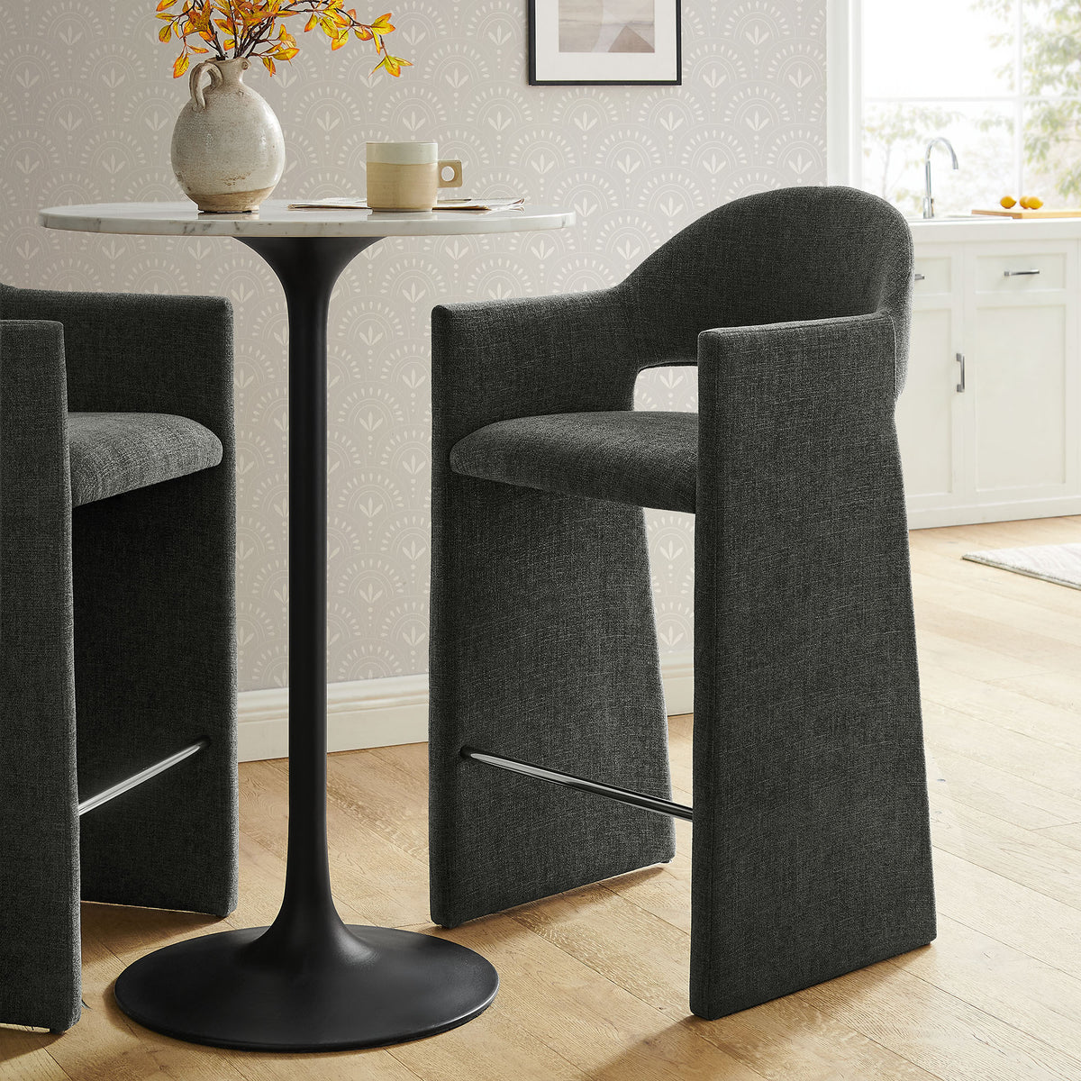 Talia 41 Inch Upholstered Fabric Bar Stool - Charcoal