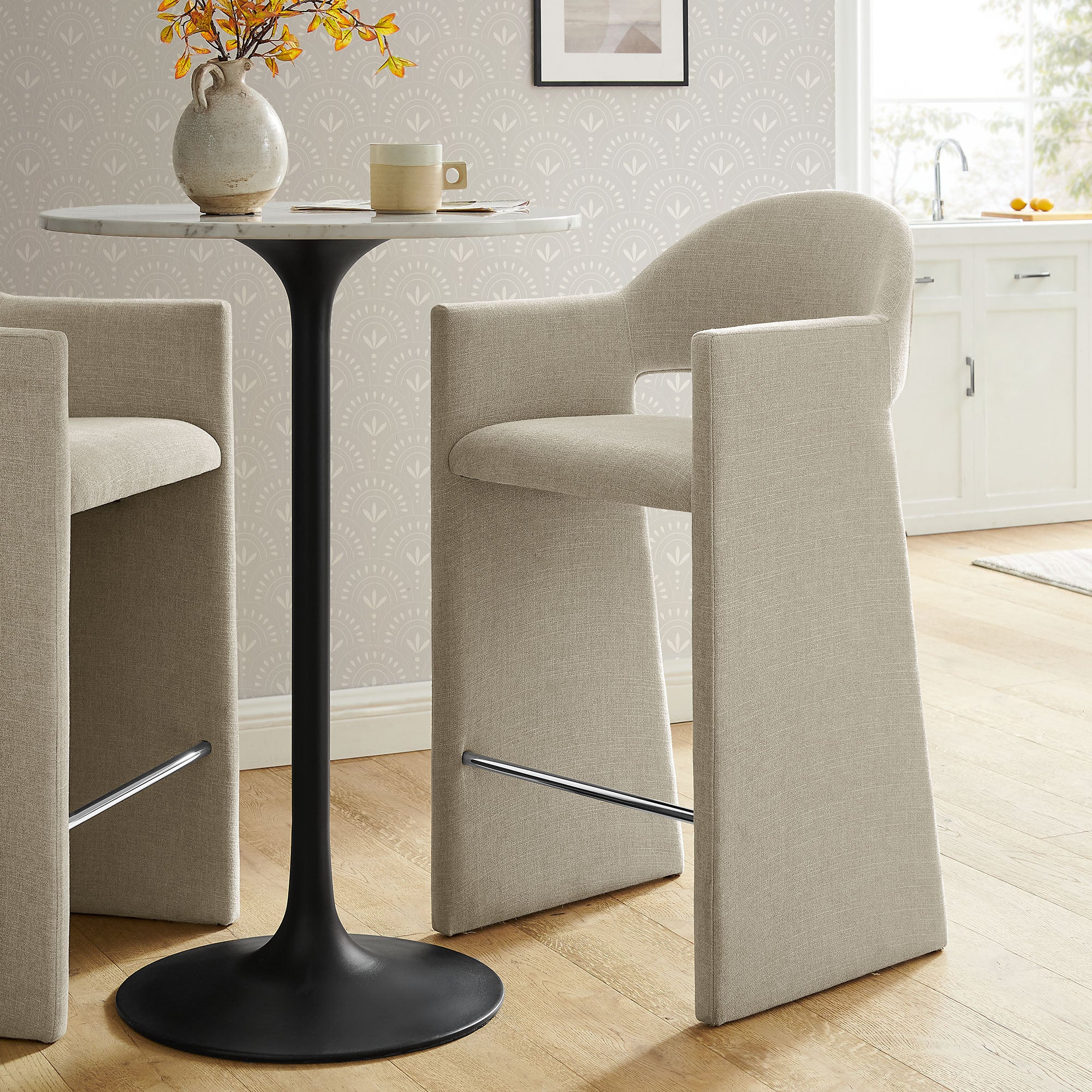 Talia 41 Inch Upholstered Fabric Bar Stool - Linen