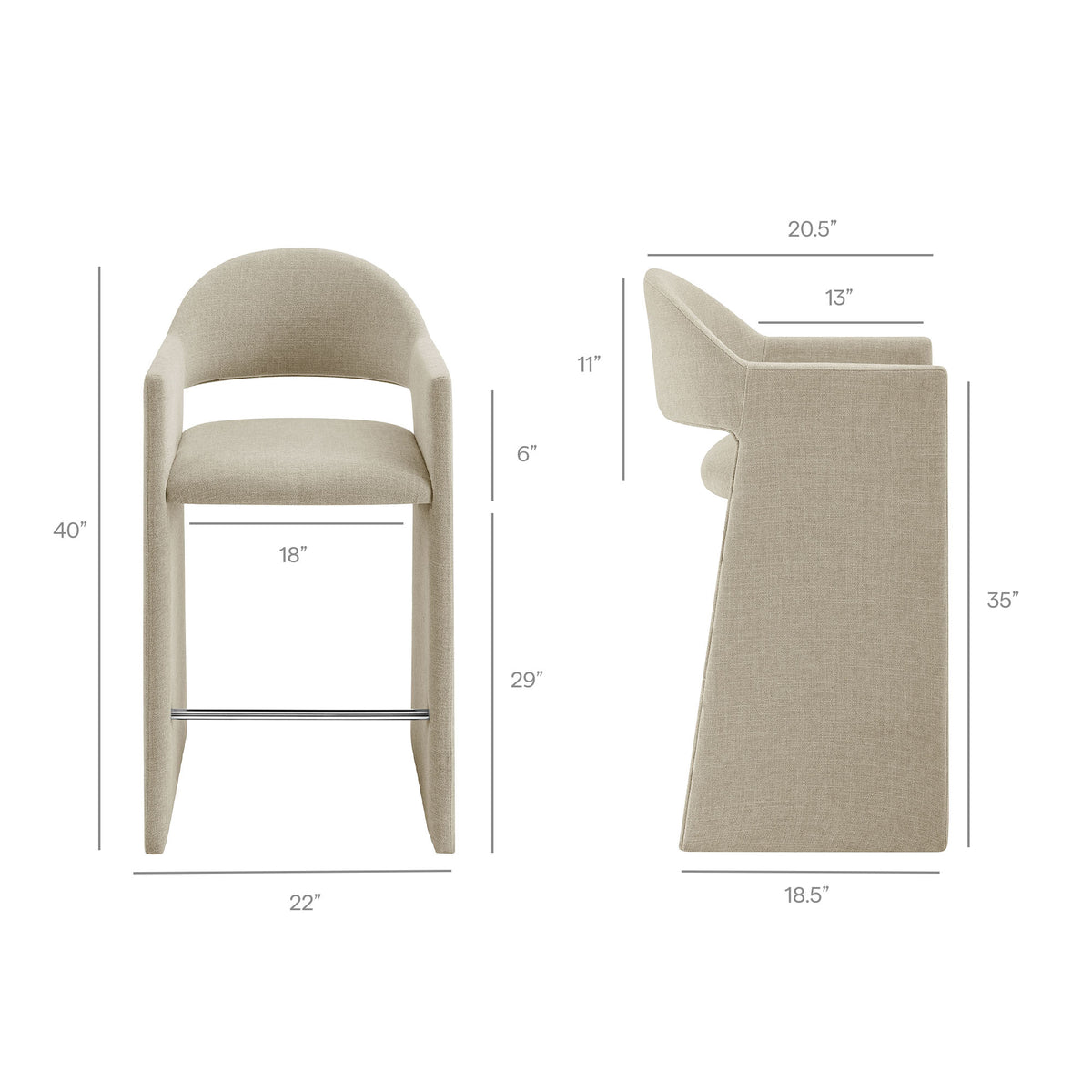 Talia 41 Inch Upholstered Fabric Bar Stool - Linen