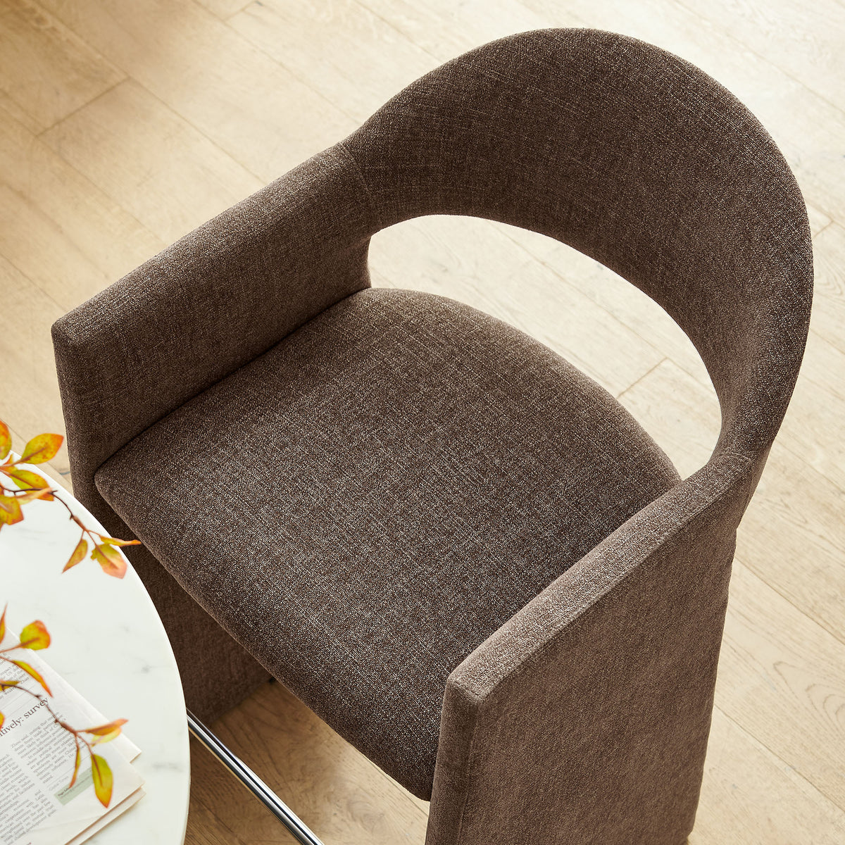 Talia 41 Inch Upholstered Fabric Bar Stool - Mocha