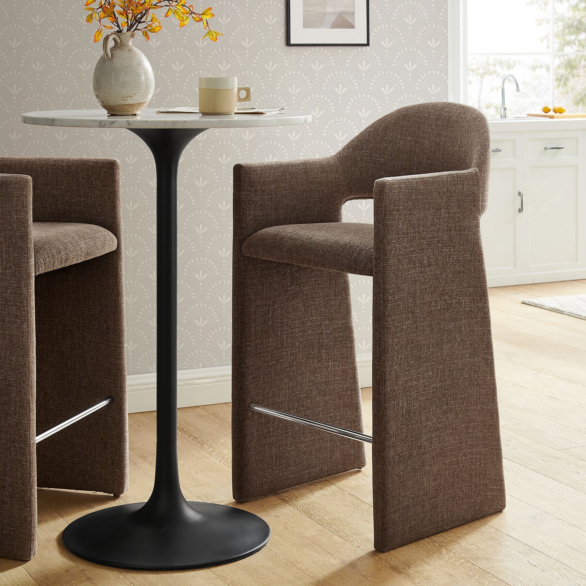 Talia 41 Inch Upholstered Fabric Bar Stool - Mocha