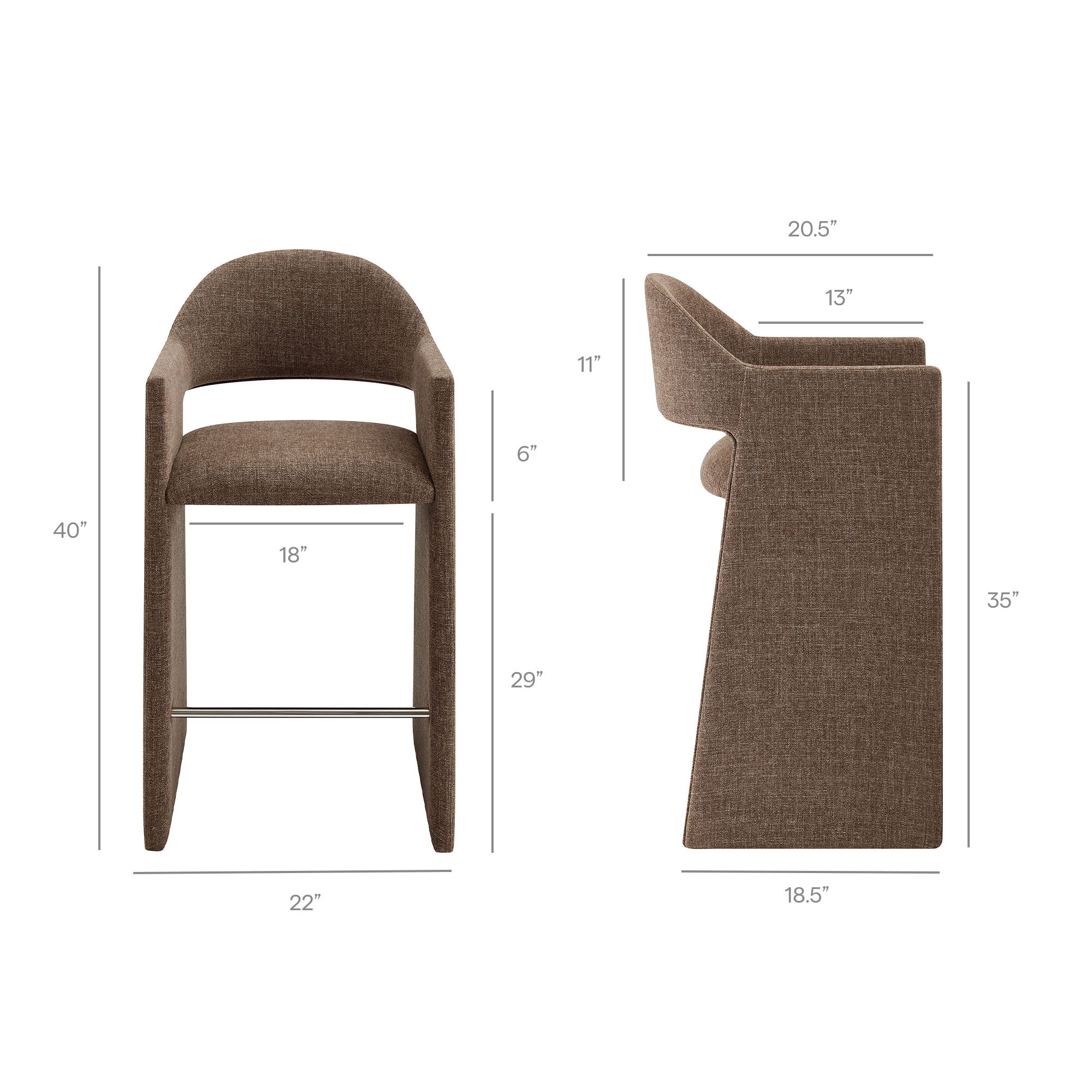 Talia 41 Inch Upholstered Fabric Bar Stool - Mocha