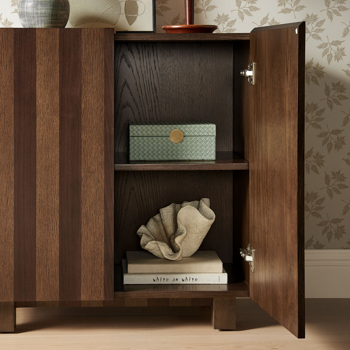 Kline 2-Door Striped Accent Cabinet - Dark Walnut Stripe