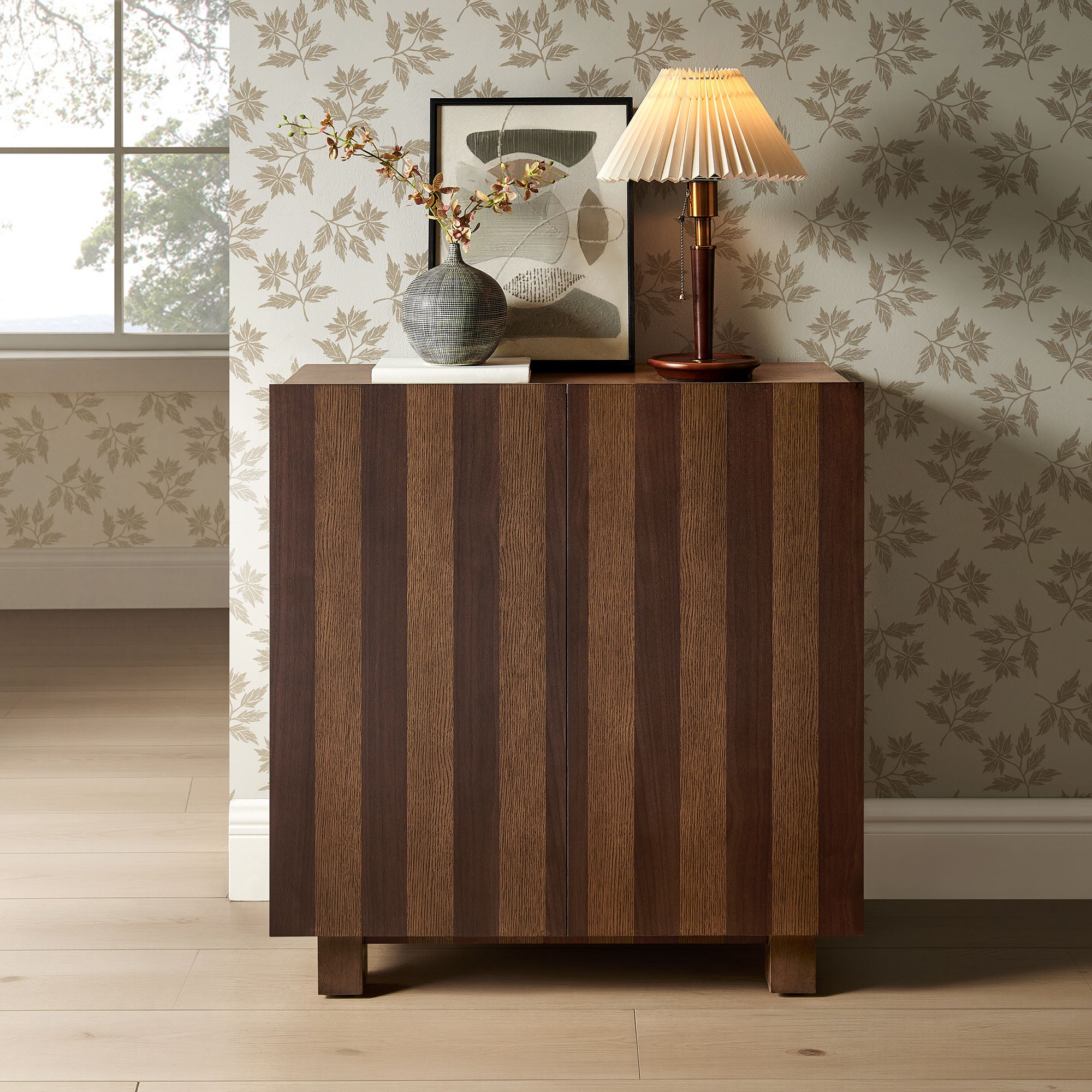 Kline 2-Door Striped Accent Cabinet - Dark Walnut Stripe