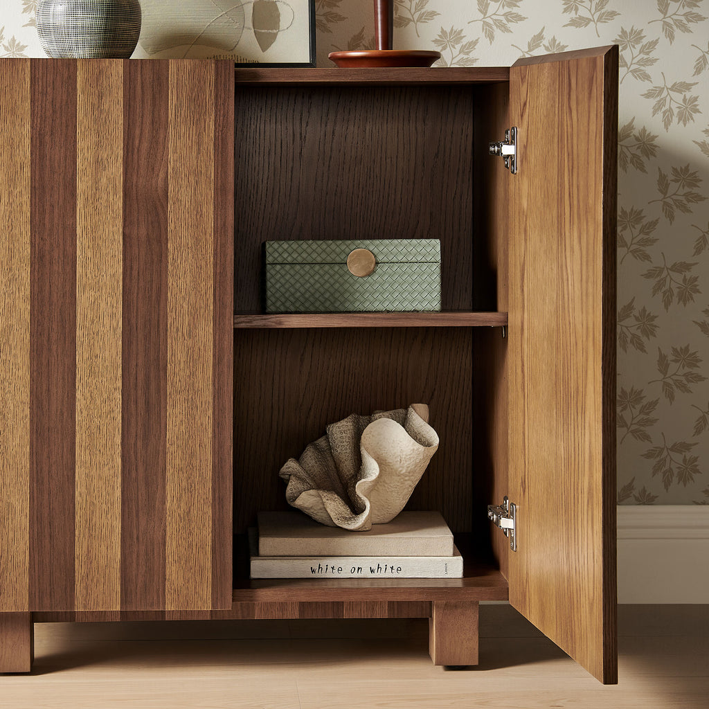 Kline 2-Door Striped Accent Cabinet - Oak Walnut Stripe
