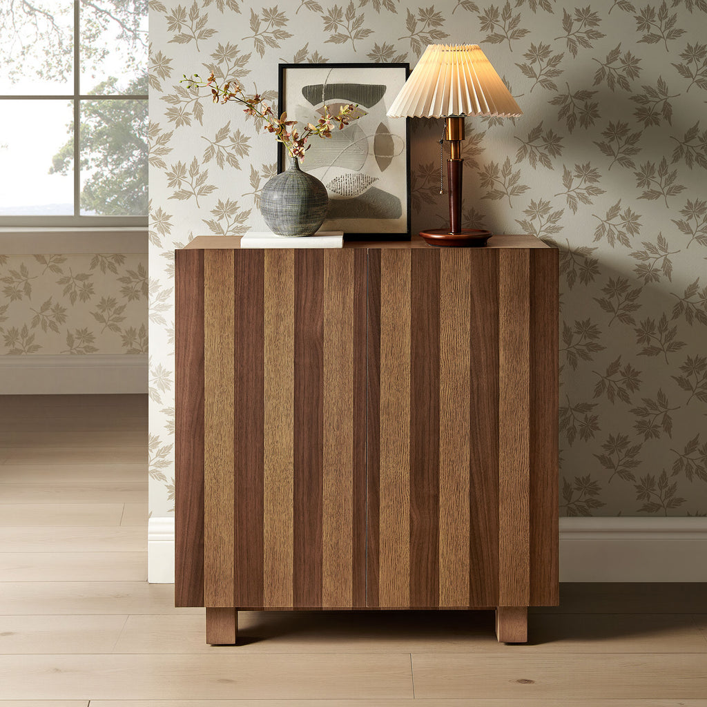 Kline 2-Door Striped Accent Cabinet - Oak Walnut Stripe