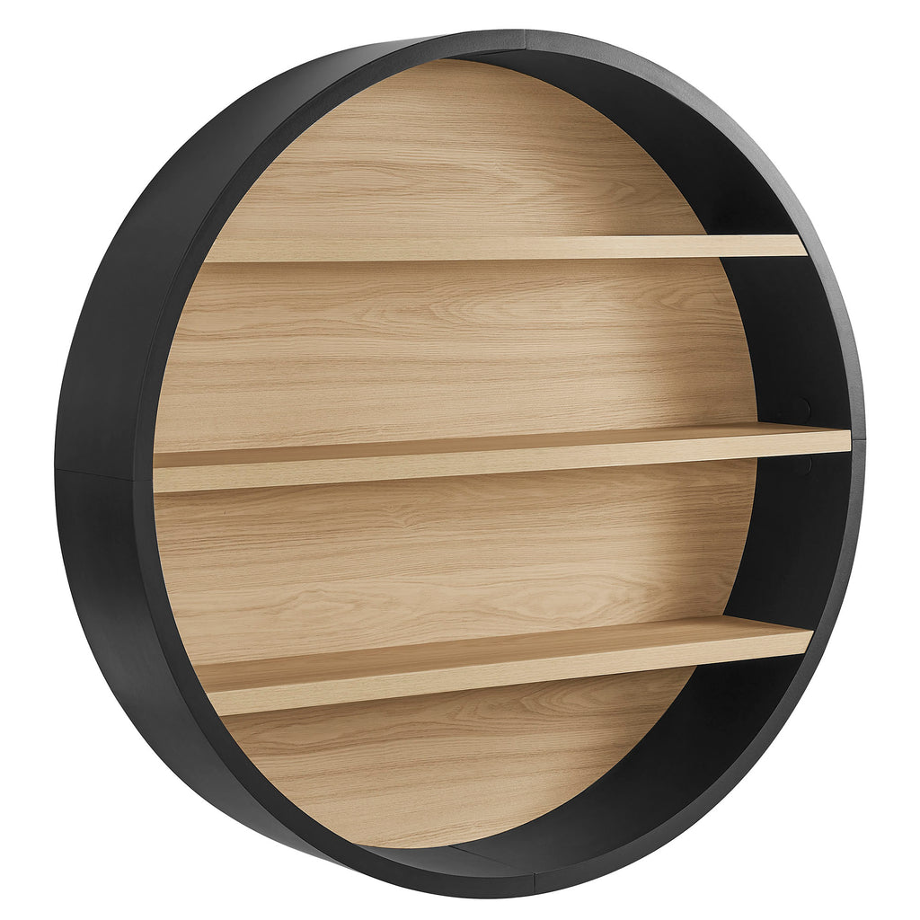 Romy 47" Round Wall Book Shelf - Black Natural