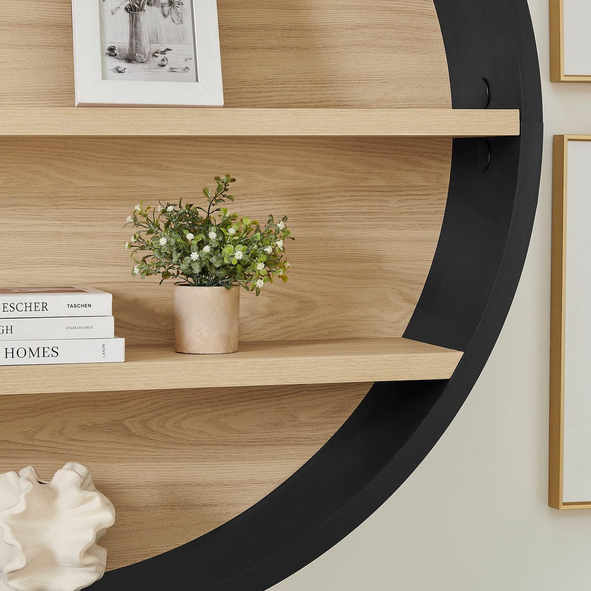 Romy 47" Round Wall Book Shelf - Black Natural