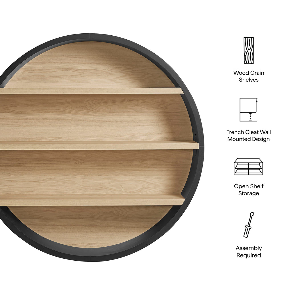 Romy 47" Round Wall Book Shelf - Black Natural