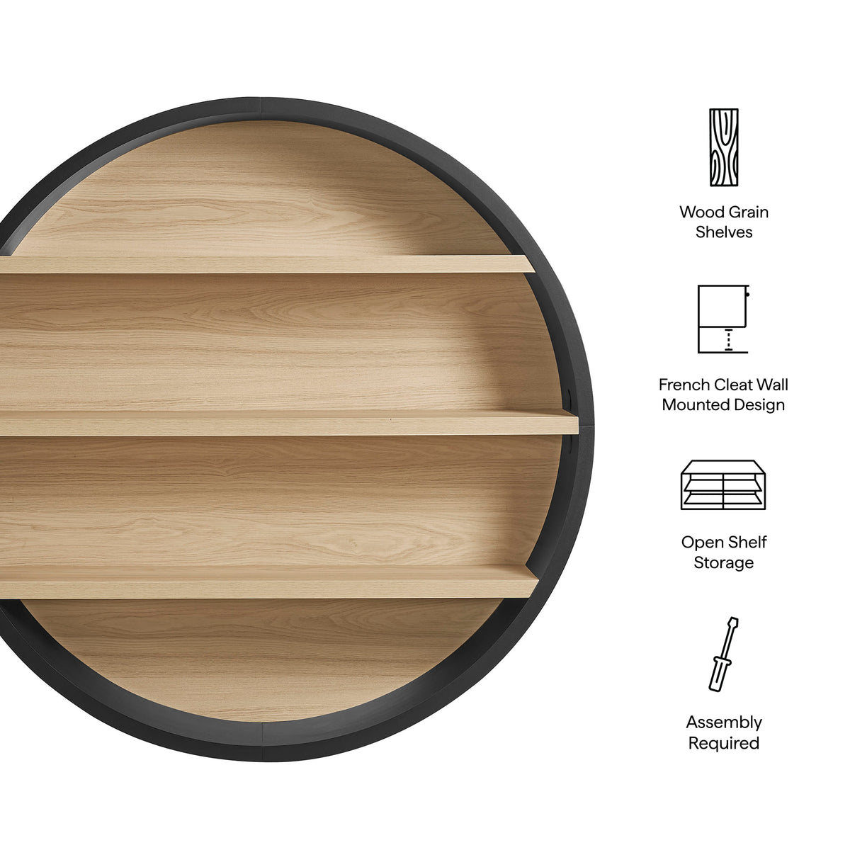 Romy 47" Round Wall Book Shelf - Black Natural