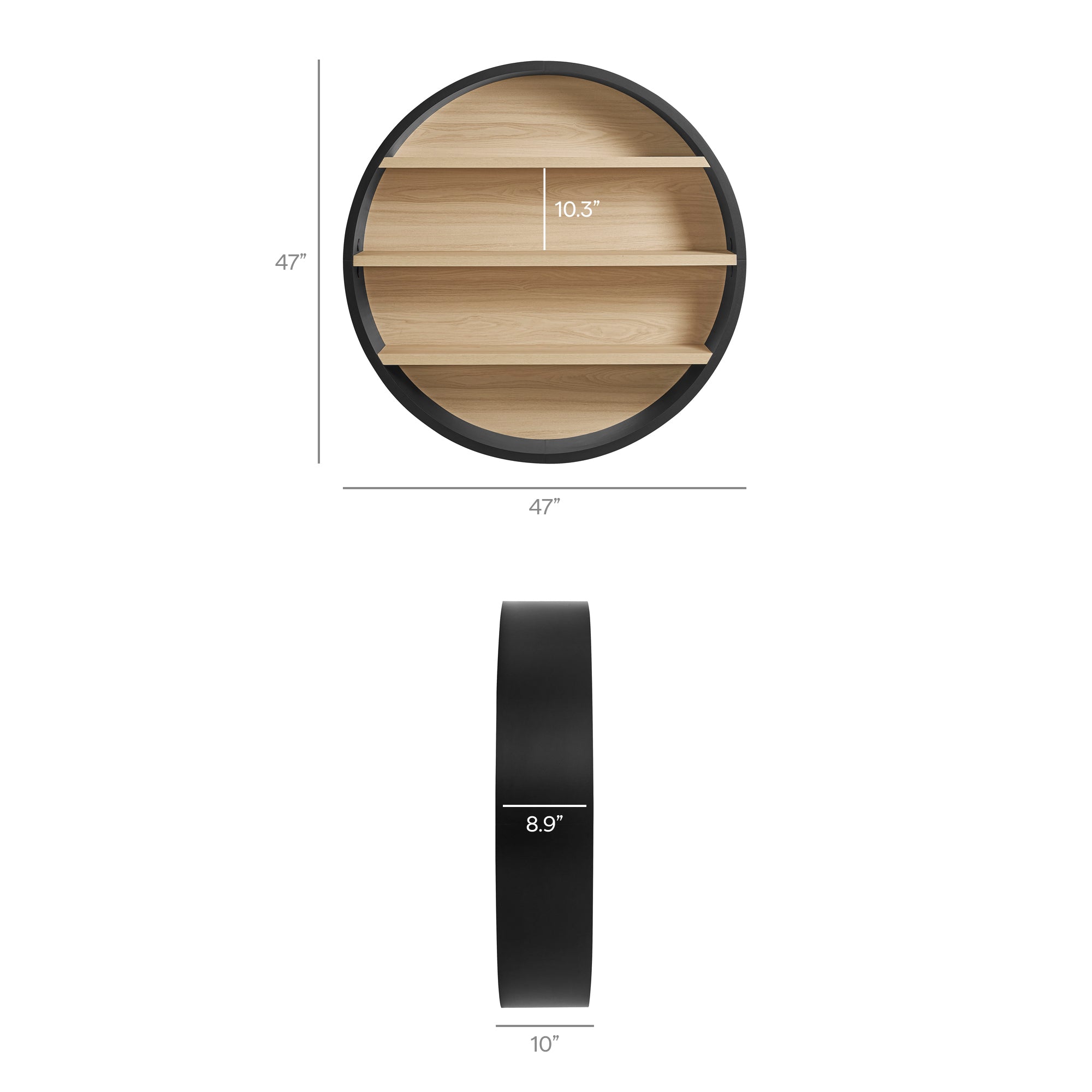 Romy 47" Round Wall Book Shelf - Black Natural