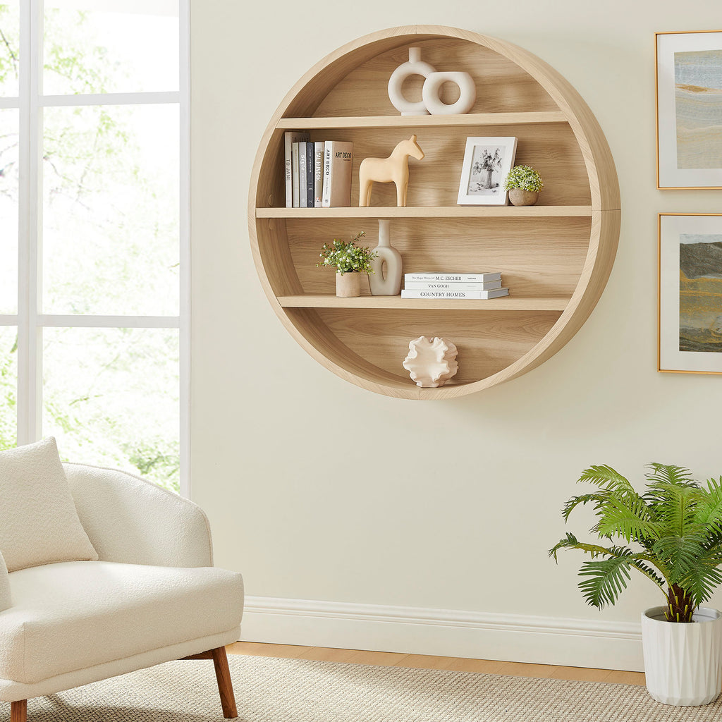 Romy 47" Round Wall Book Shelf - Natural
