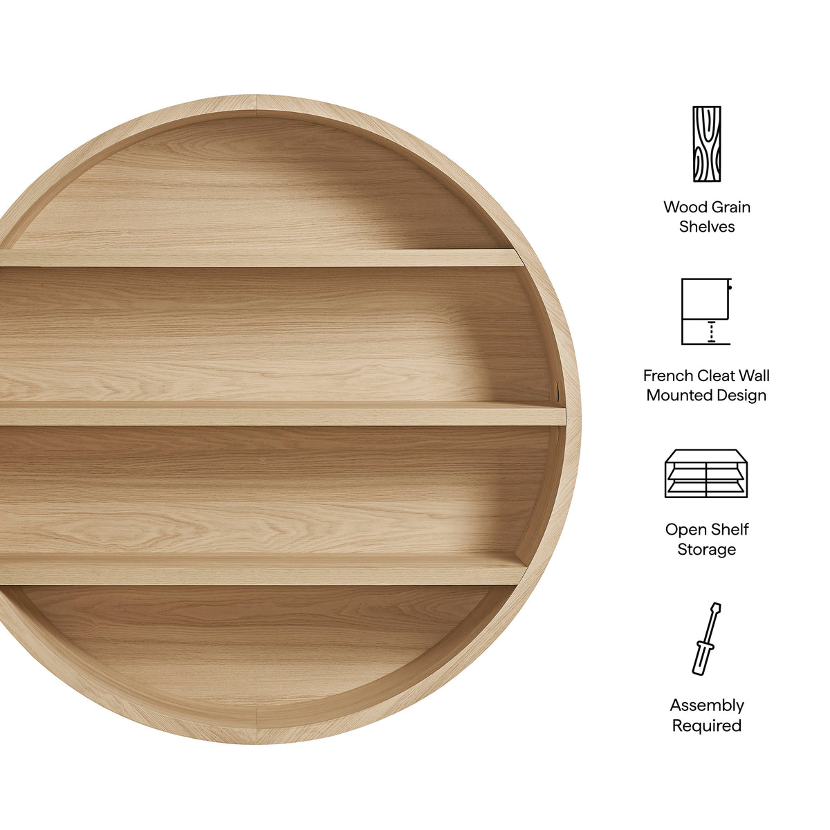 Romy 47" Round Wall Book Shelf - Natural