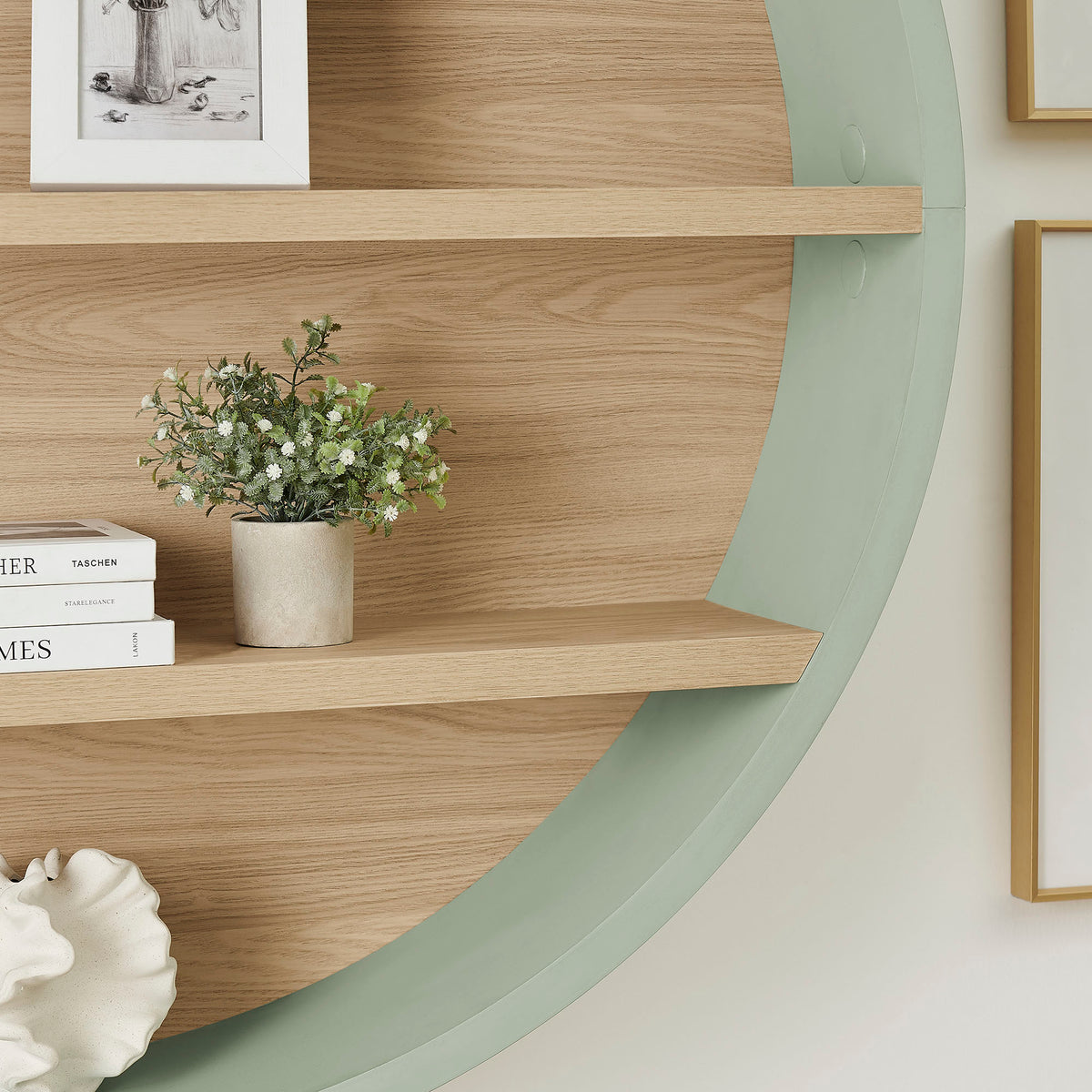 Romy 47" Round Wall Book Shelf - Sage Natural