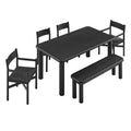 Alvia 6-Piece Oak Wood Dining Table and Seating Set - Black