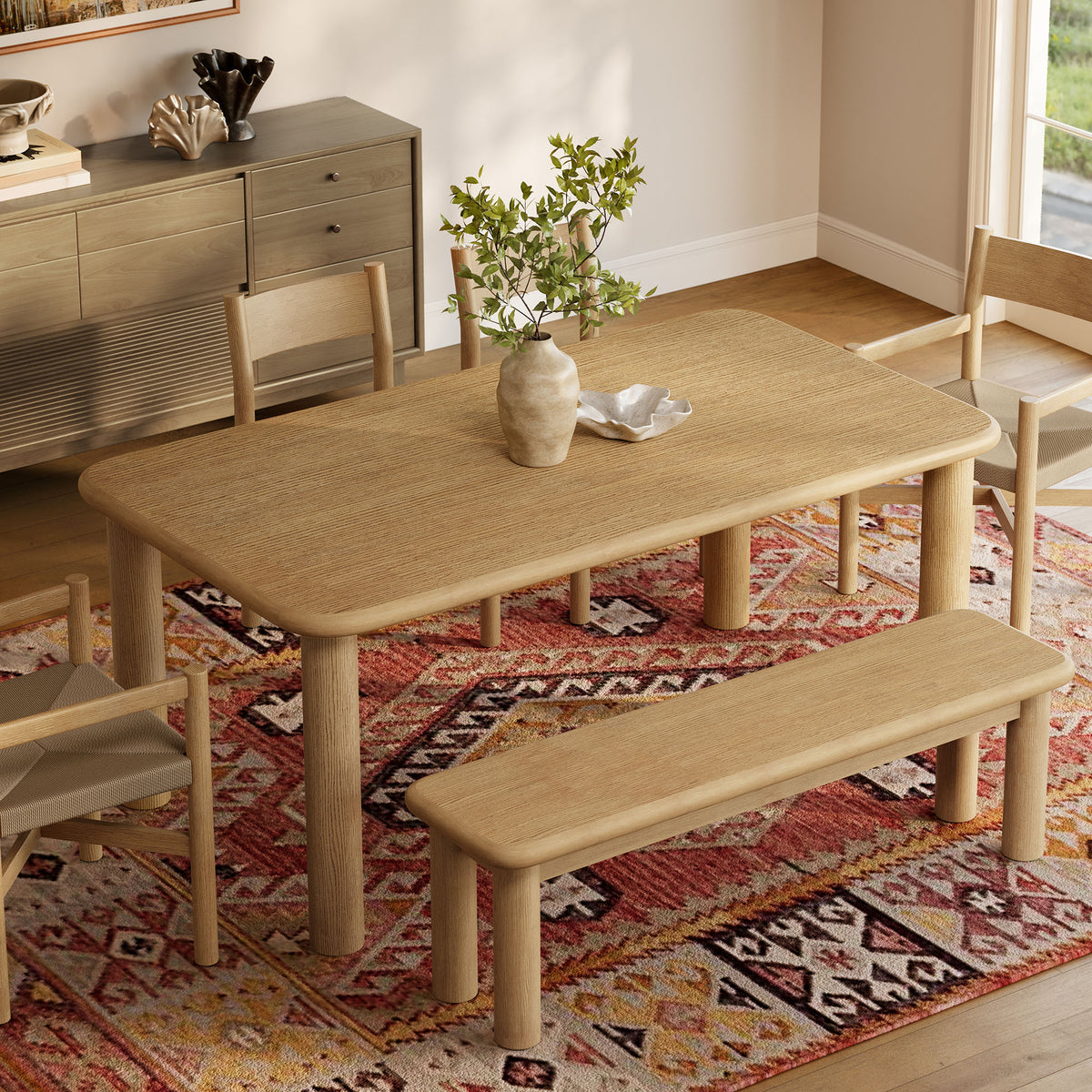 Alvia 6-Piece Oak Wood Dining Table and Seating Set - Weathered Oak