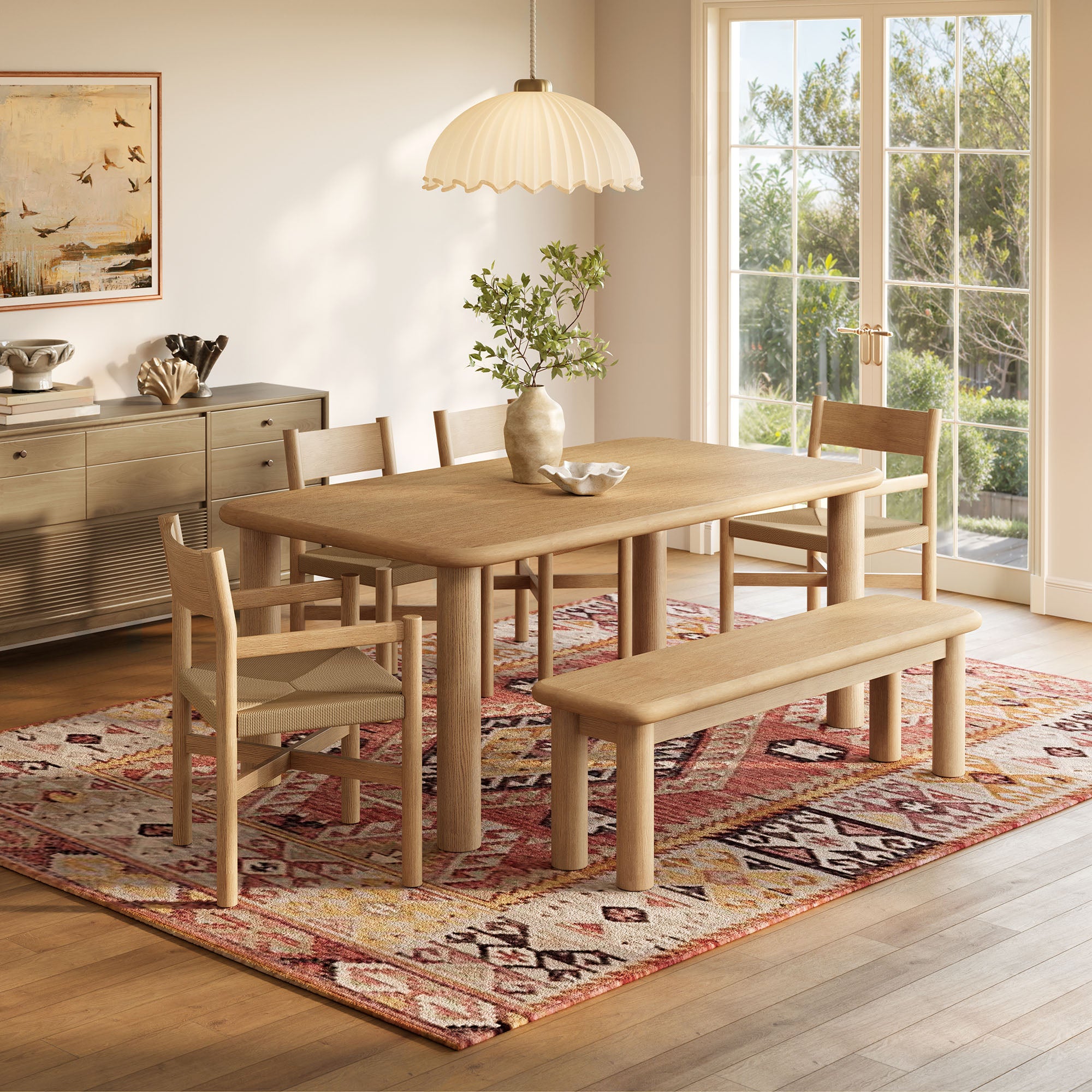 Alvia 6-Piece Oak Wood Dining Table and Seating Set - Weathered Oak