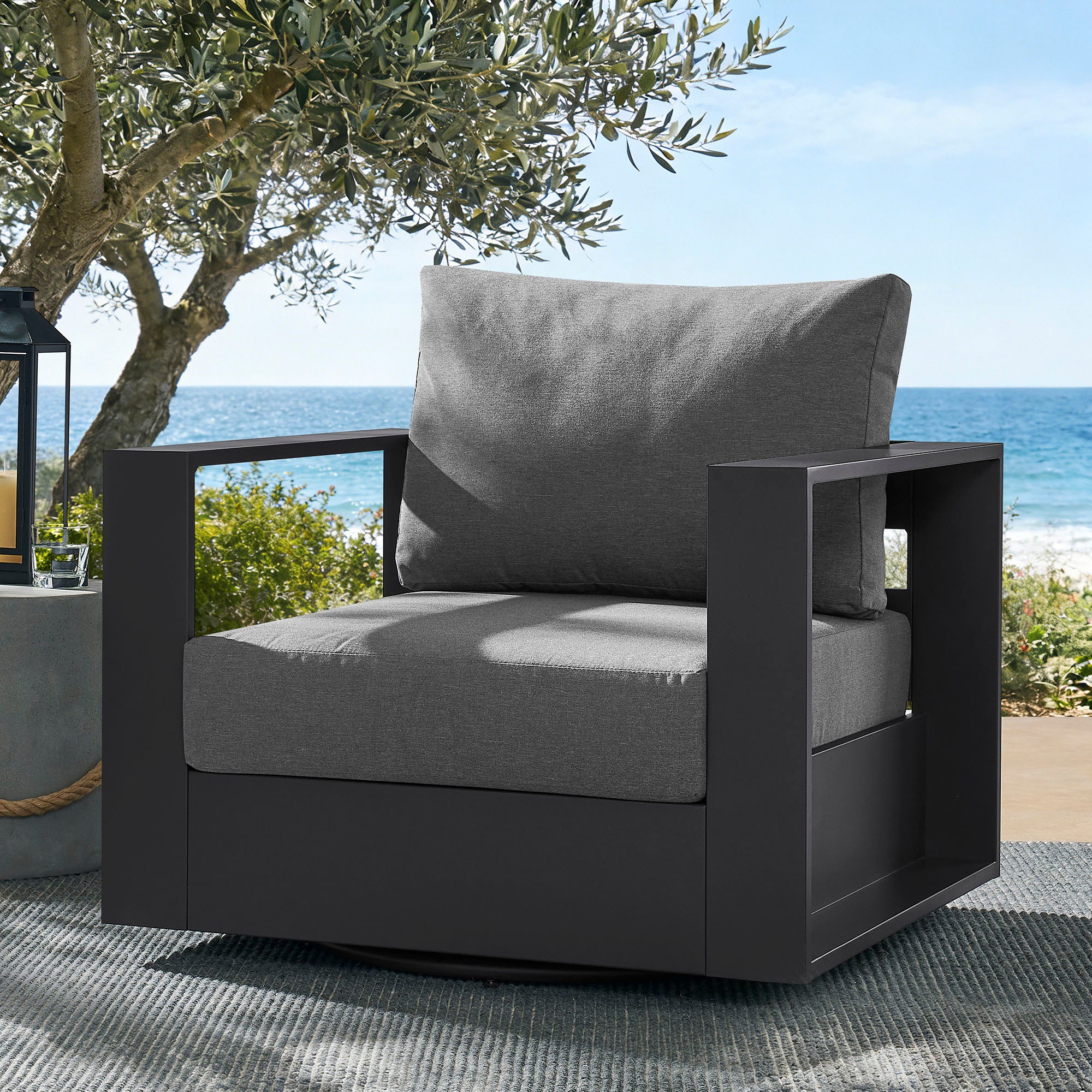 Tahoe Outdoor Patio Powder-Coated Aluminum Swivel Armchair - Gray Charcoal