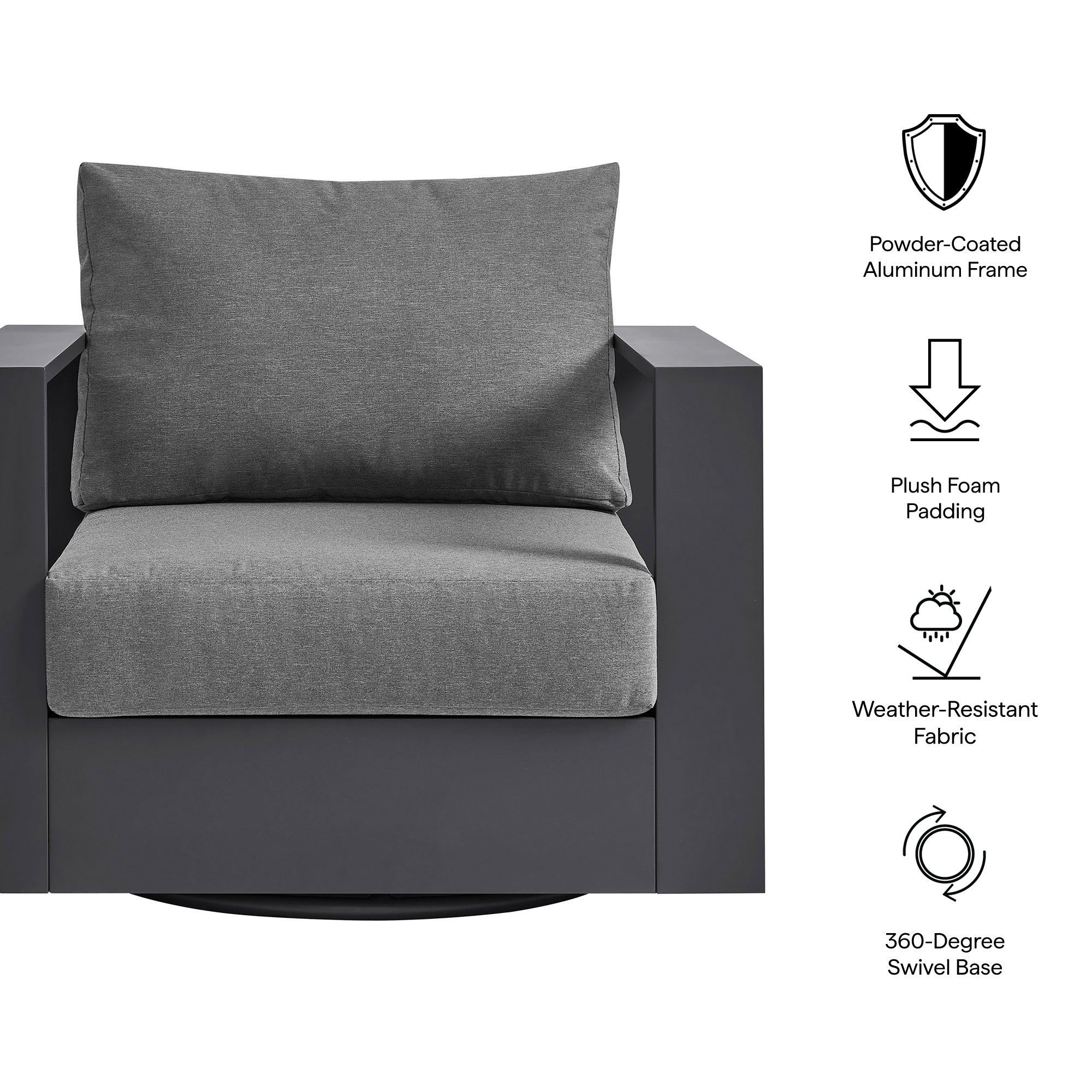 Tahoe Outdoor Patio Powder-Coated Aluminum Swivel Armchair - Gray Charcoal