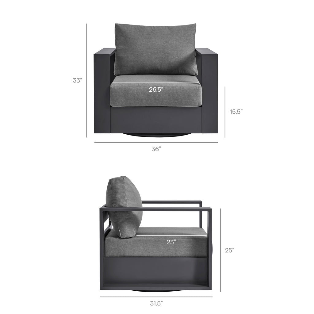 Tahoe Outdoor Patio Powder-Coated Aluminum Swivel Armchair - Gray Charcoal