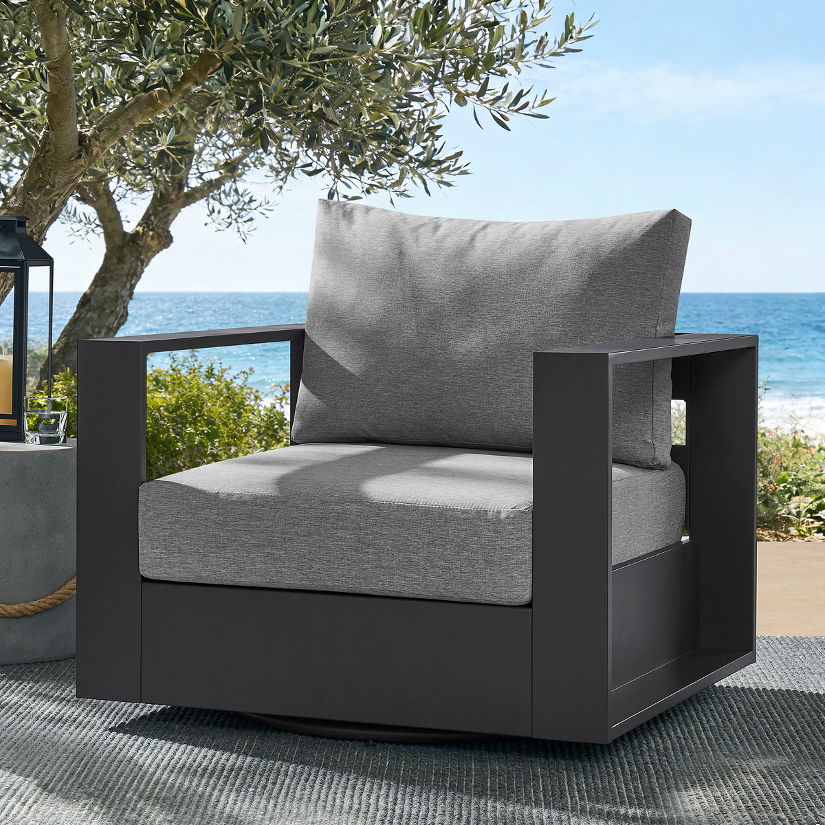 Tahoe Outdoor Patio Powder-Coated Aluminum Swivel Armchair - Gray Gray