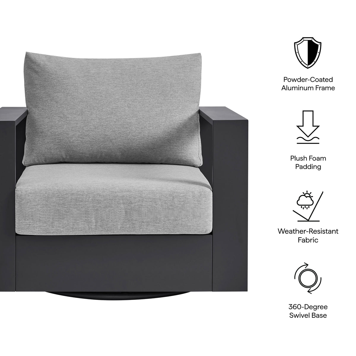 Tahoe Outdoor Patio Powder-Coated Aluminum Swivel Armchair - Gray Gray