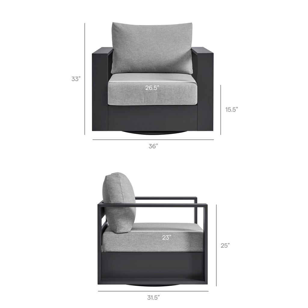 Tahoe Outdoor Patio Powder-Coated Aluminum Swivel Armchair - Gray Gray