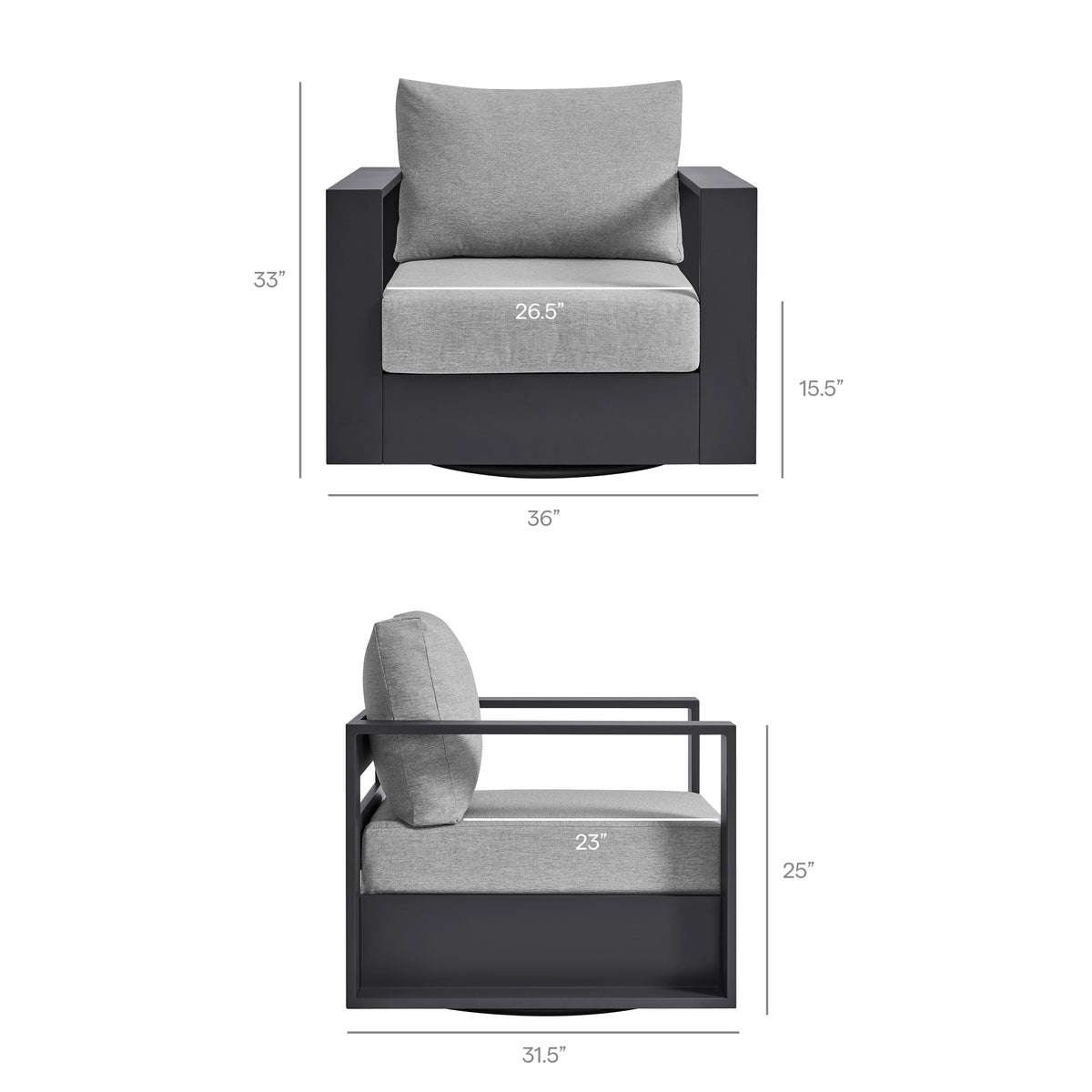 Tahoe Outdoor Patio Powder-Coated Aluminum Swivel Armchair - Gray Gray