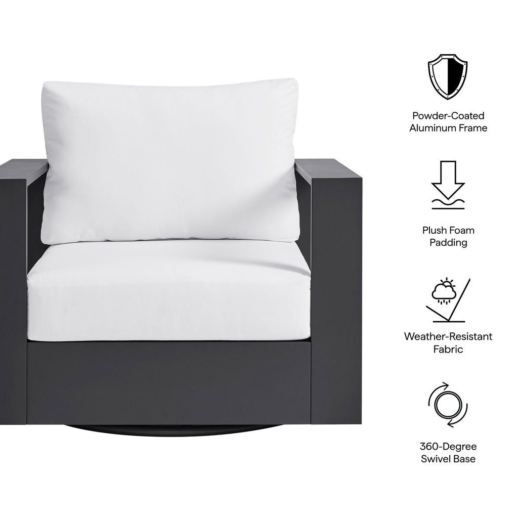 Tahoe Outdoor Patio Powder-Coated Aluminum Swivel Armchair - Gray White