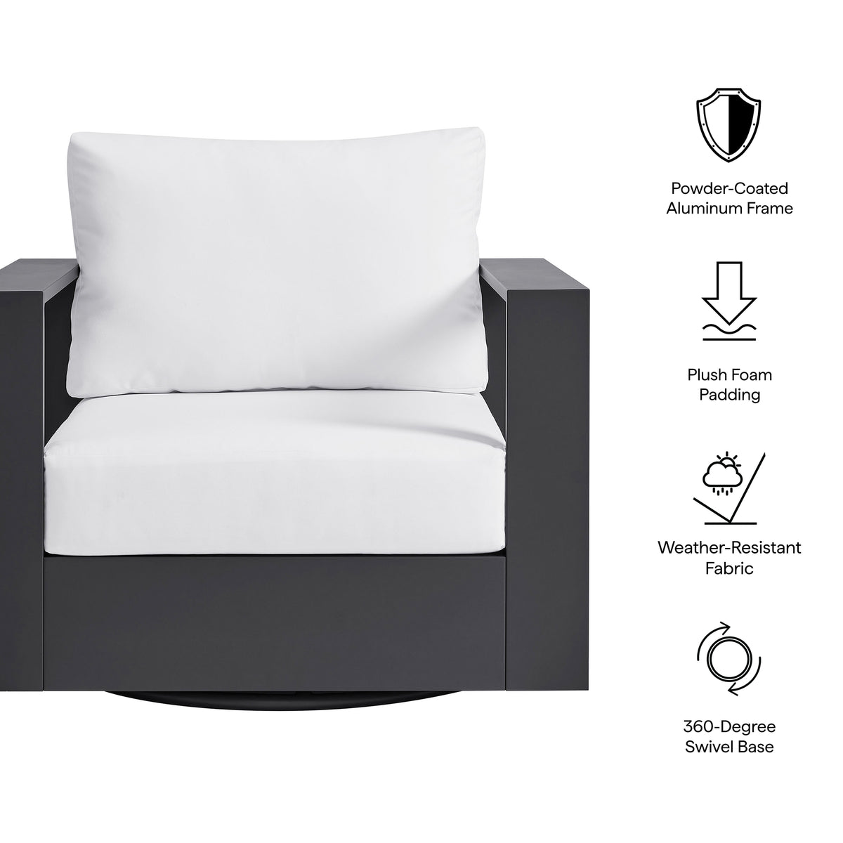 Tahoe Outdoor Patio Powder-Coated Aluminum Swivel Armchair - Gray White