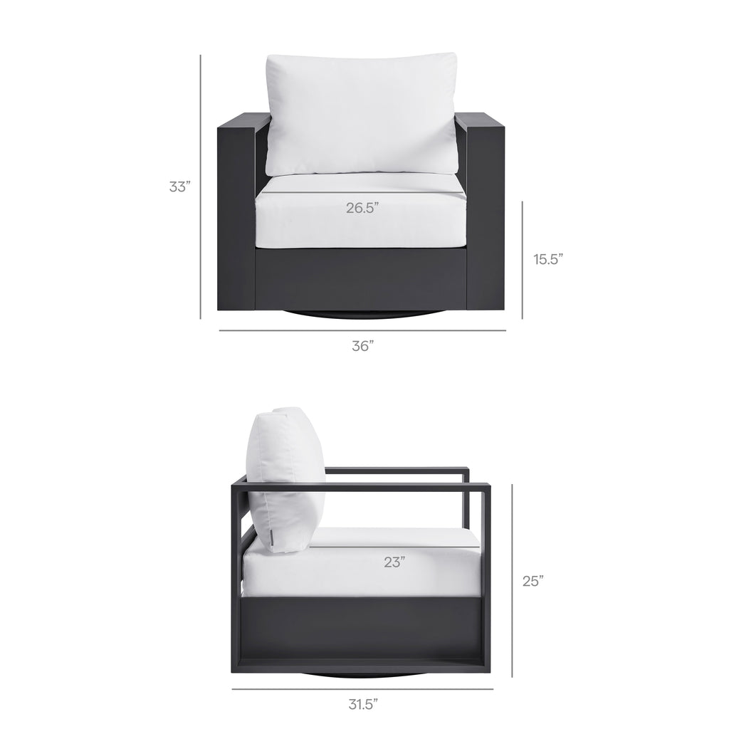 Tahoe Outdoor Patio Powder-Coated Aluminum Swivel Armchair - Gray White