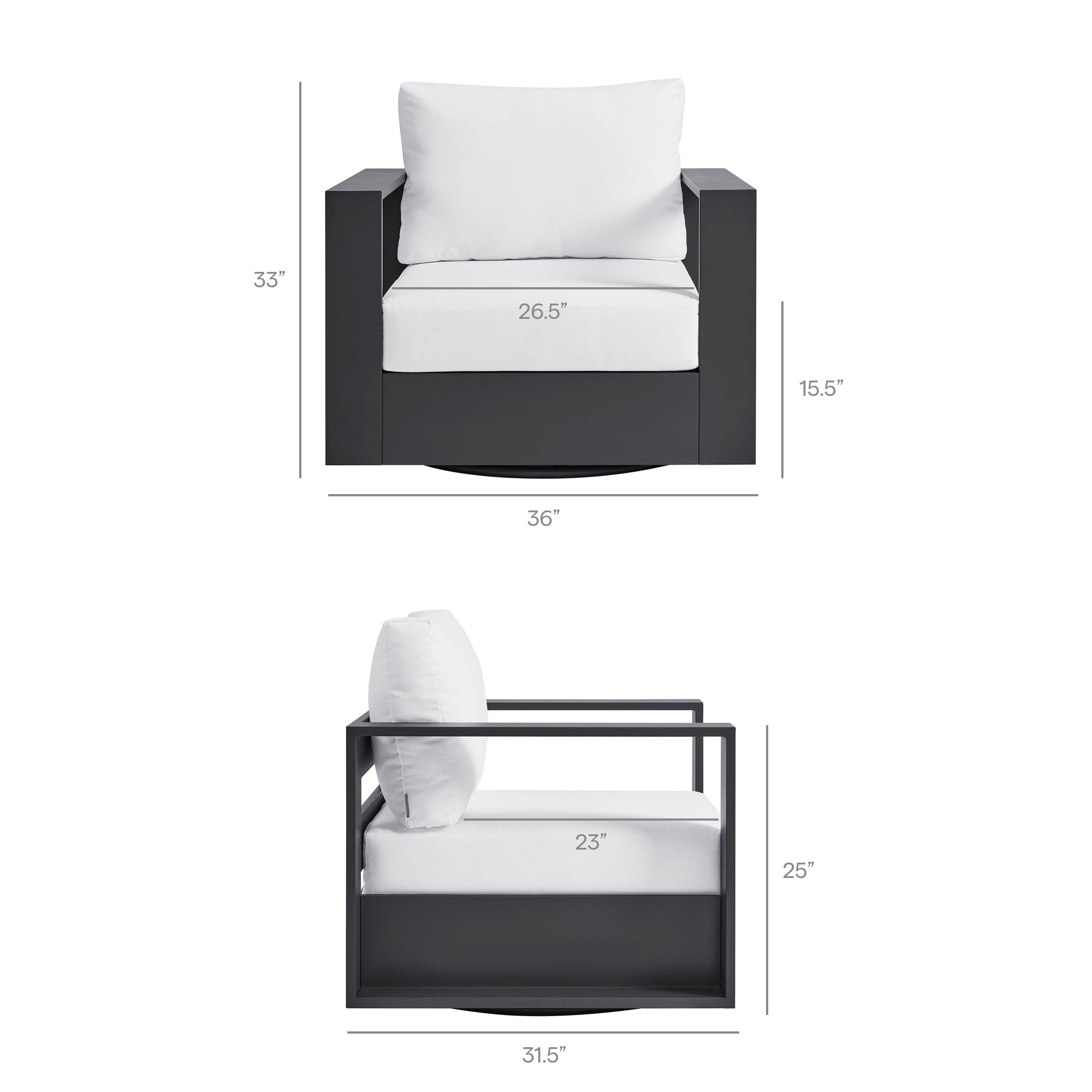 Tahoe Outdoor Patio Powder-Coated Aluminum Swivel Armchair - Gray White