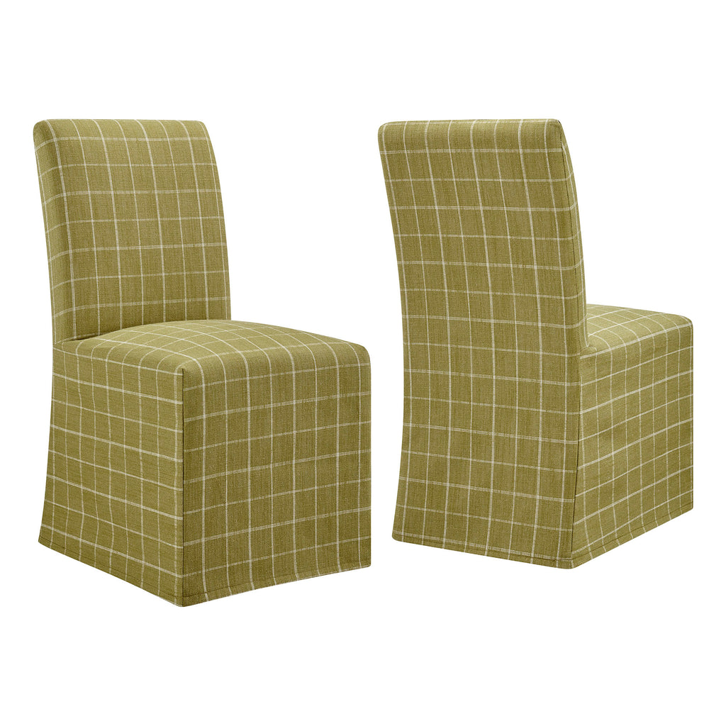 Aster Linen Cotton Blend Slipcovered Dining Chairs Set of 2 - Artichoke Windowpane Check