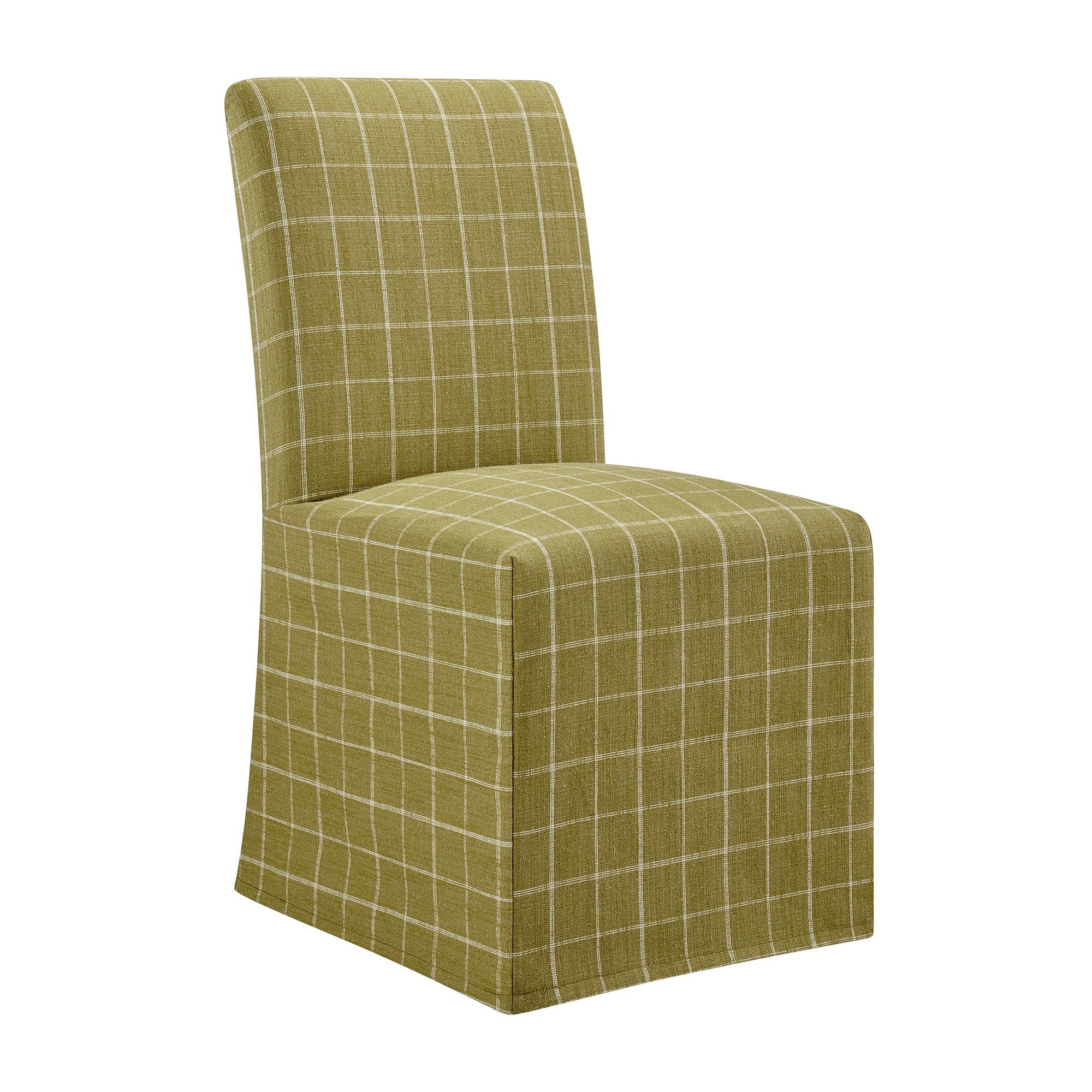 Aster Linen Cotton Blend Slipcovered Dining Chairs Set of 2 - Artichoke Windowpane Check