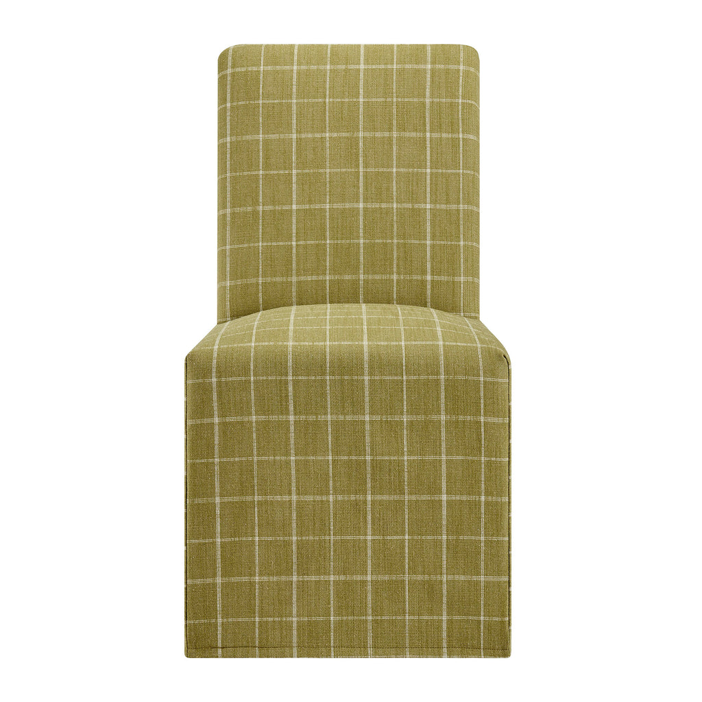 Aster Linen Cotton Blend Slipcovered Dining Chairs Set of 2 - Artichoke Windowpane Check