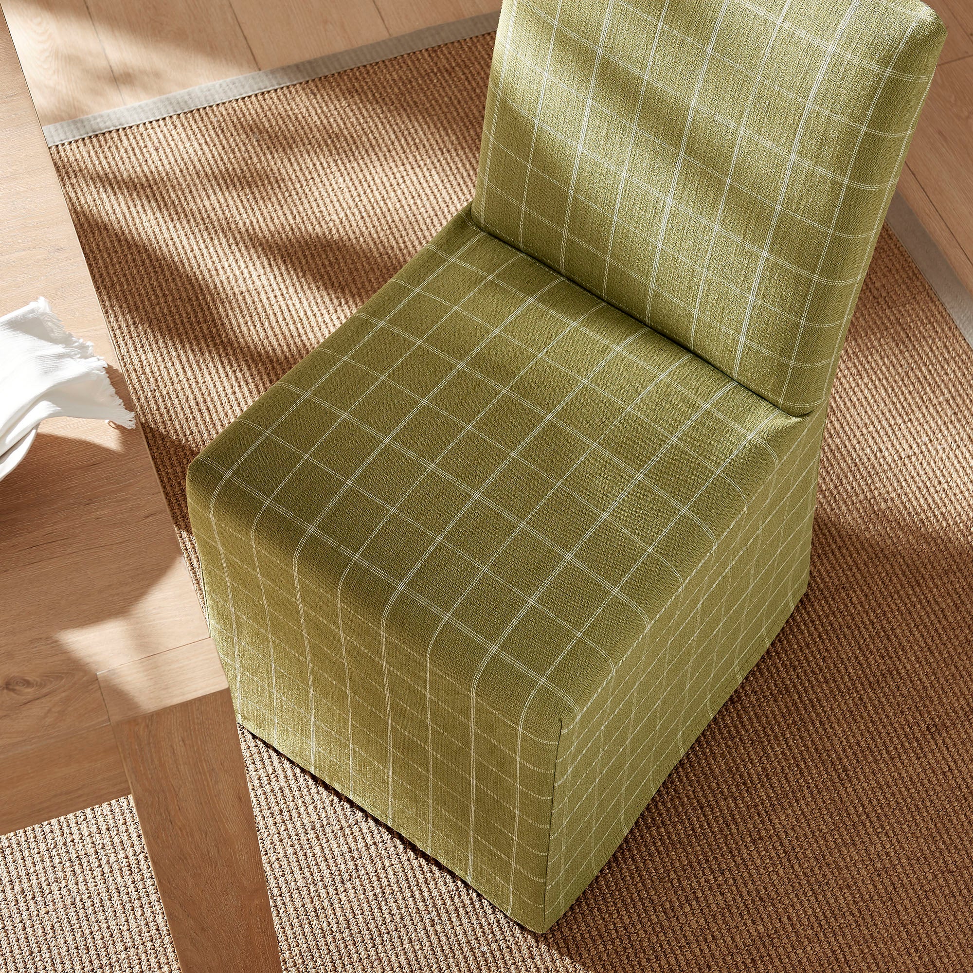 Aster Linen Cotton Blend Slipcovered Dining Chairs Set of 2 - Artichoke Windowpane Check