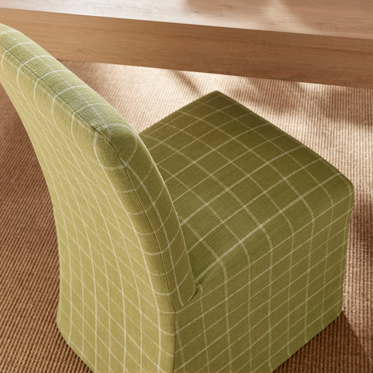 Aster Linen Cotton Blend Slipcovered Dining Chairs Set of 2 - Artichoke Windowpane Check