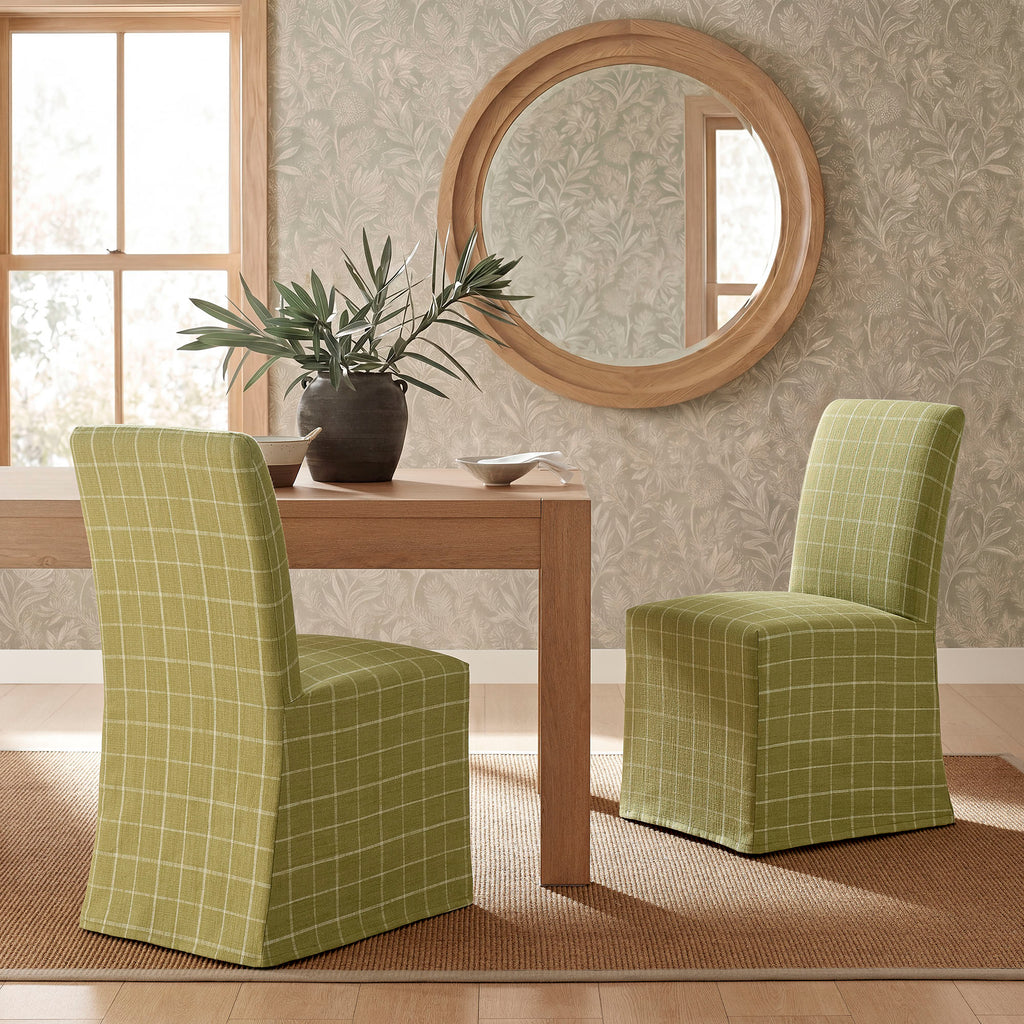 Aster Linen Cotton Blend Slipcovered Dining Chairs Set of 2 - Artichoke Windowpane Check