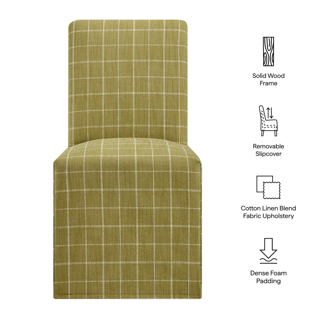Aster Linen Cotton Blend Slipcovered Dining Chairs Set of 2 - Artichoke Windowpane Check