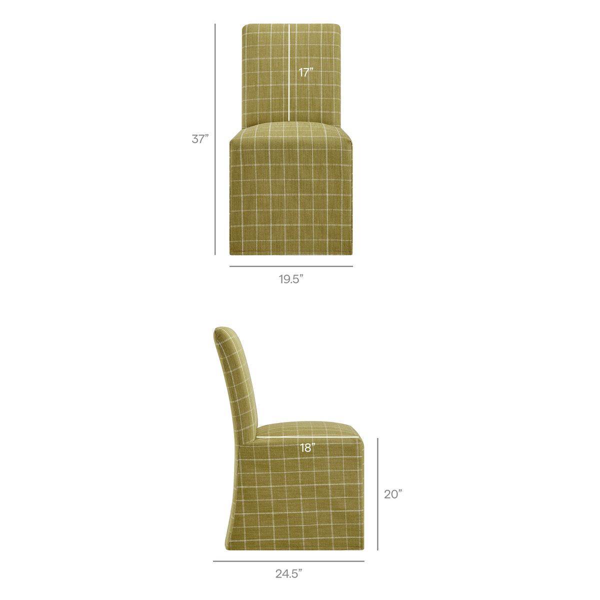 Aster Linen Cotton Blend Slipcovered Dining Chairs Set of 2 - Artichoke Windowpane Check