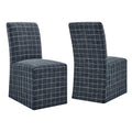Aster Linen Cotton Blend Slipcovered Dining Chairs Set of 2 - Denim Windowpane Check
