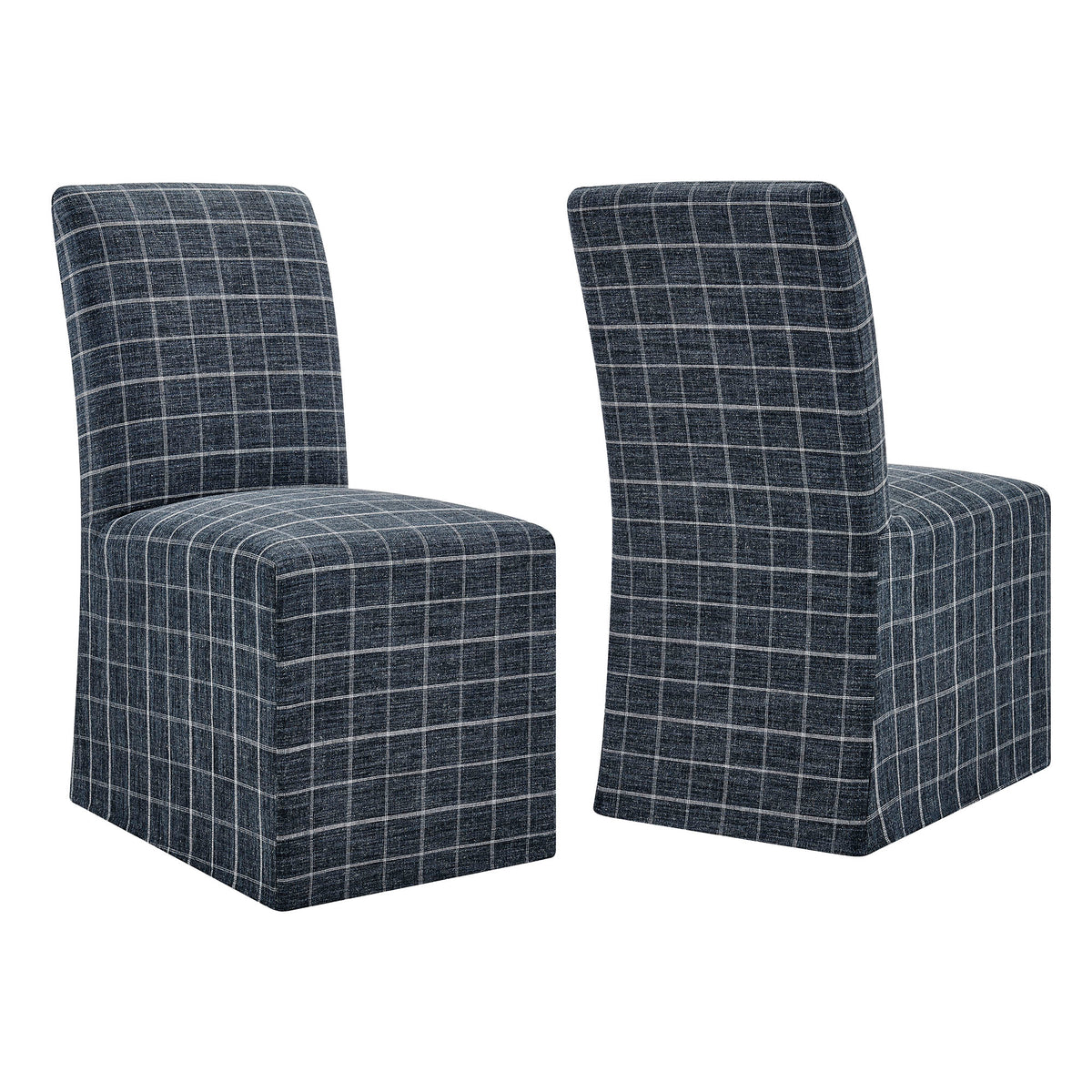 Aster Linen Cotton Blend Slipcovered Dining Chairs Set of 2 - Denim Windowpane Check