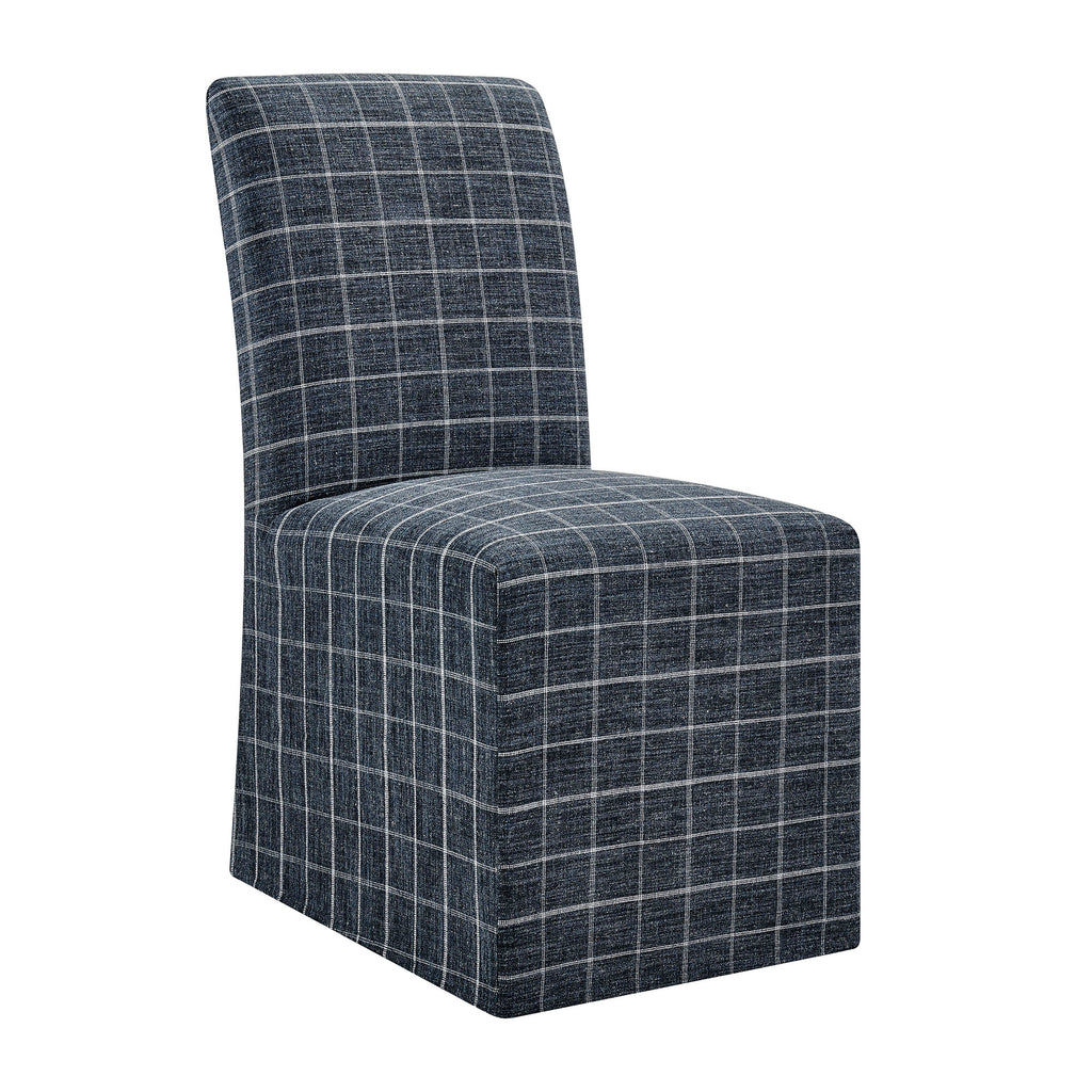 Aster Linen Cotton Blend Slipcovered Dining Chairs Set of 2 - Denim Windowpane Check