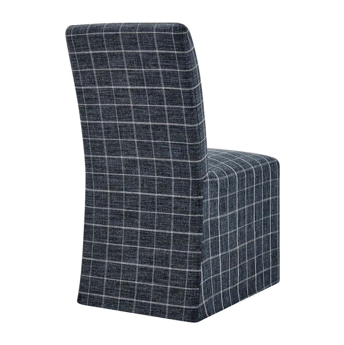 Aster Linen Cotton Blend Slipcovered Dining Chairs Set of 2 - Denim Windowpane Check