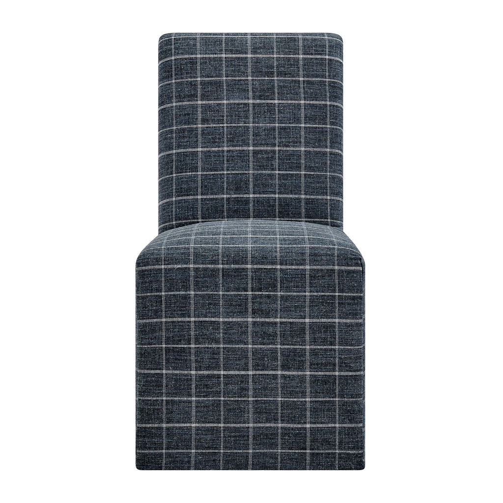 Aster Linen Cotton Blend Slipcovered Dining Chairs Set of 2 - Denim Windowpane Check