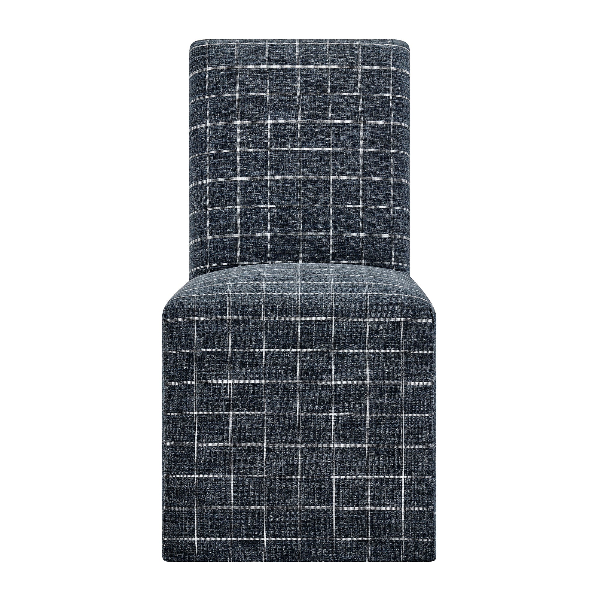Aster Linen Cotton Blend Slipcovered Dining Chairs Set of 2 - Denim Windowpane Check