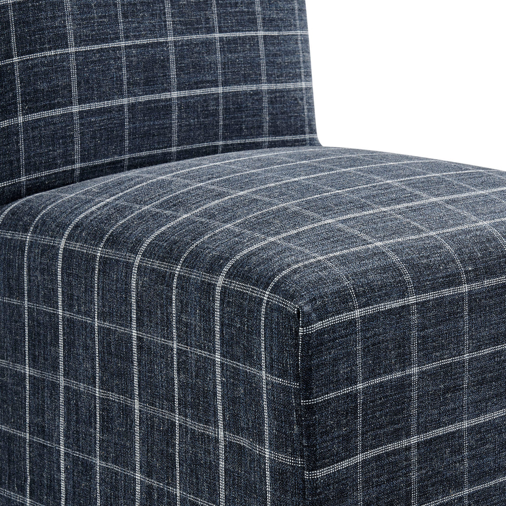Aster Linen Cotton Blend Slipcovered Dining Chairs Set of 2 - Denim Windowpane Check