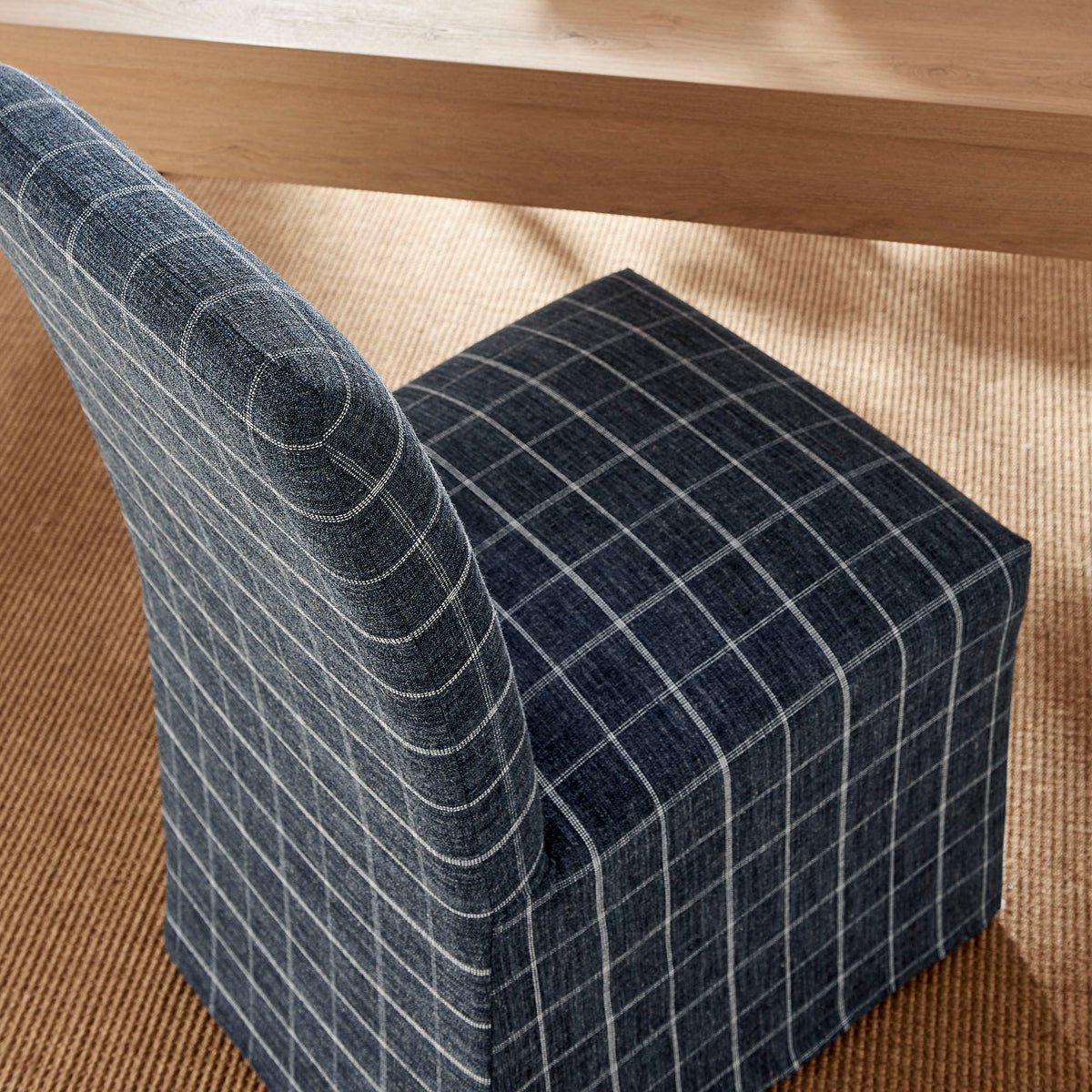 Aster Linen Cotton Blend Slipcovered Dining Chairs Set of 2 - Denim Windowpane Check