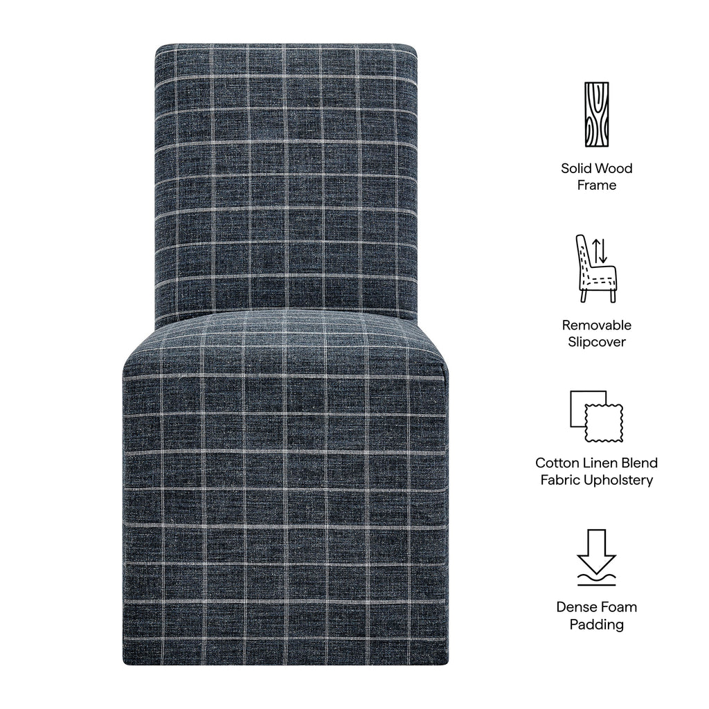 Aster Linen Cotton Blend Slipcovered Dining Chairs Set of 2 - Denim Windowpane Check